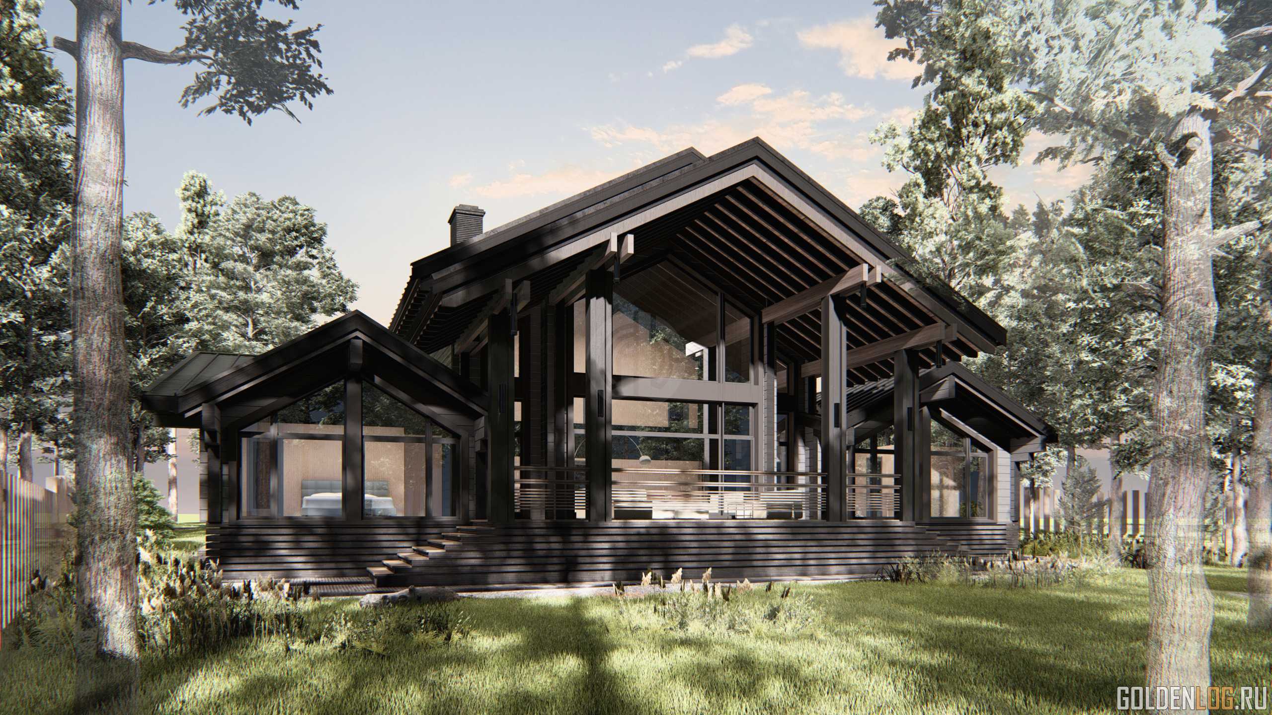 Проект двухэтажного дома 24x25,4 из клееного бруса площадью 563 м2