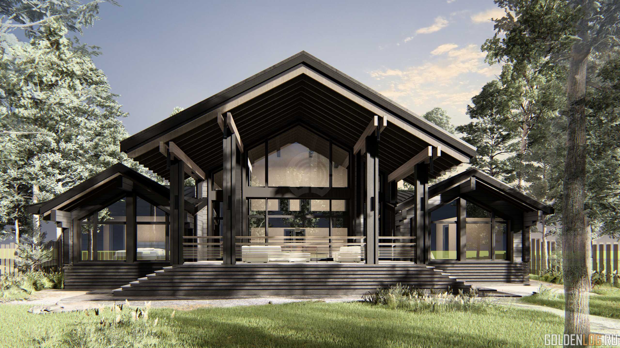 Проект двухэтажного дома 24x25,4 из клееного бруса площадью 563 м2