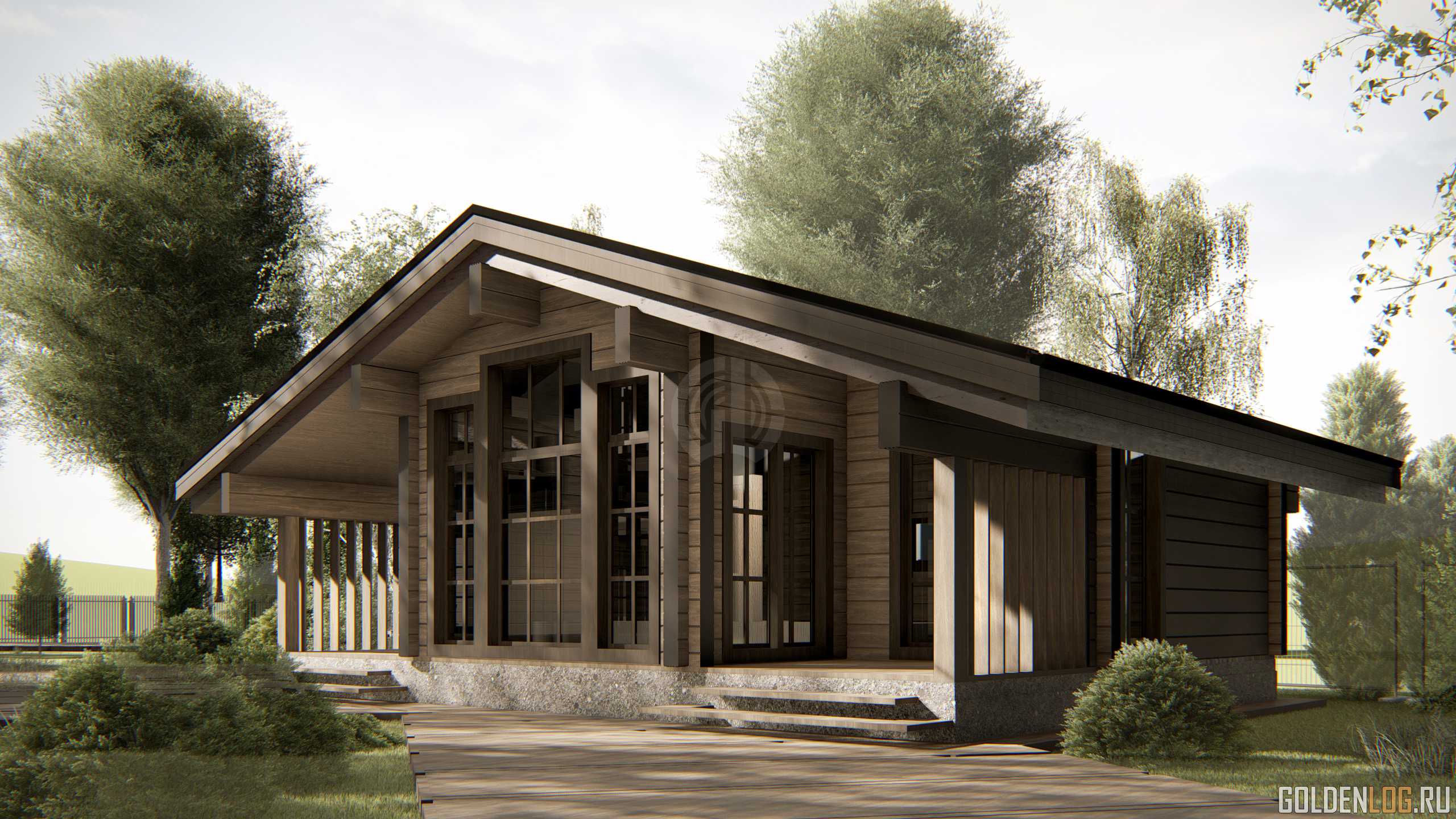 Проект одноэтажного дома 7,3x10,4 из клееного бруса площадью 76 м2
