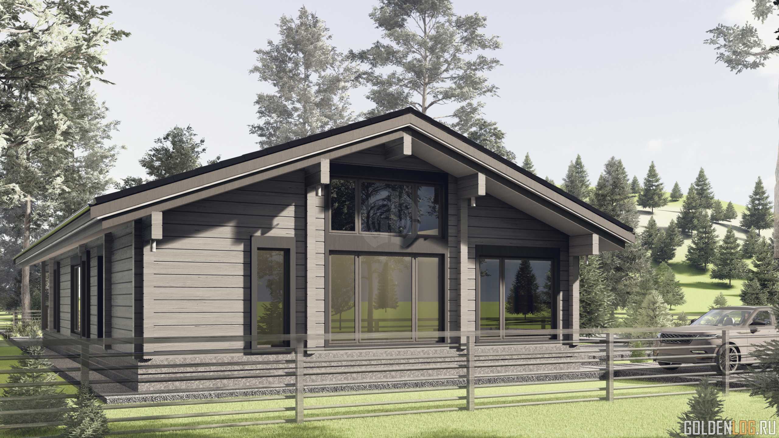 Проект одноэтажного дома 12.6x19.3 из клееного бруса площадью 223 м2